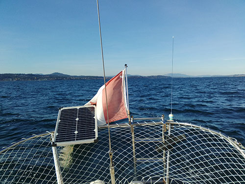Leaving Cordova Bay to stern.