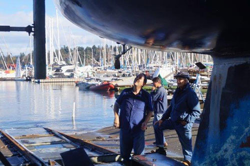 Me, Barnucka and Dad wondering where the rudder is...