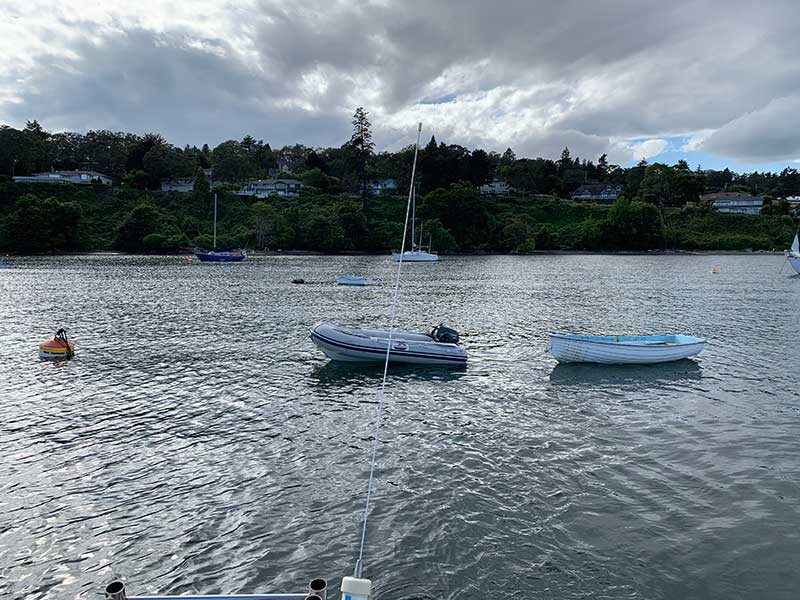 Leaving the fleet behind. Now that I can't store my RHIB at the UVic Sailing compound, I have to leave is chained to T2. Back to rowing the minto back and forth.