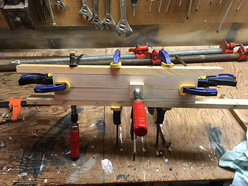 First two Maple 1 x 2's being glued together. Will need 9 of them all together.