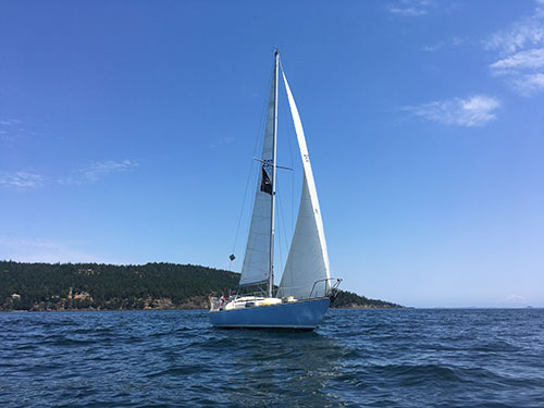 These are the only photos I have featuring Trouper II underway by sail.