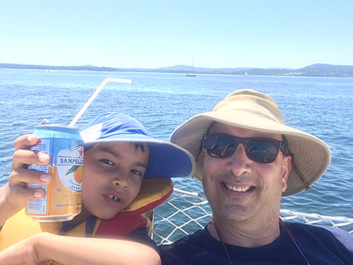 Rio and I enjoy a San Pelagrino at the Spit.
