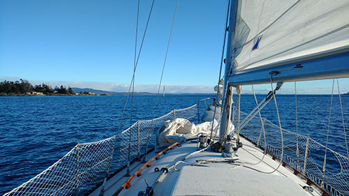 Some bastard had the audacity to pass me under full sail. He had a full crew. In this photo her leads me through Baynes Channel.