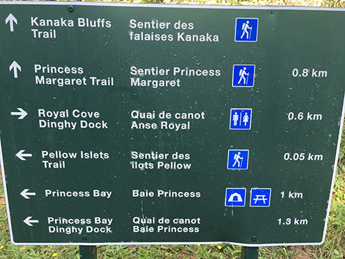 Trail marker on Portland Island. 