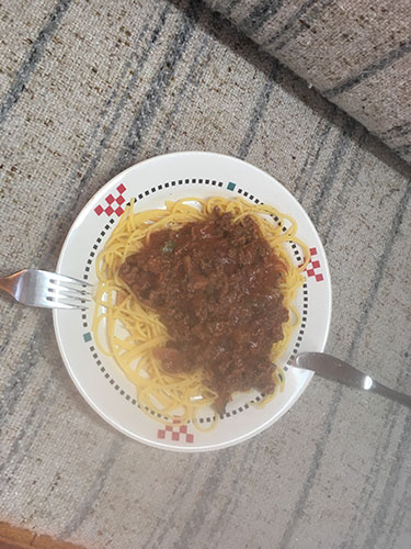 Galley made Bolognese sauce on pasta!