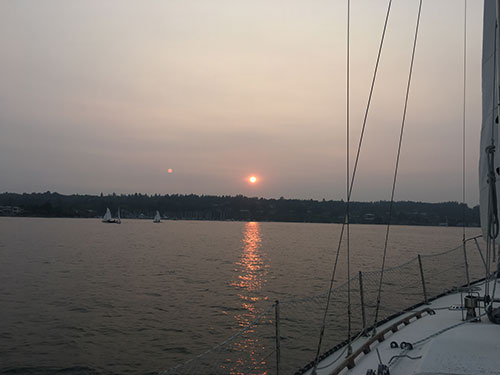 Sun setting on the Royal Victoria Yacht Club.