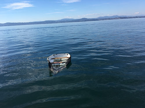 I came across this wrecked Minto while sailing the Gulf Islands. The fire had returned the prow to fiberglass mat and roving.