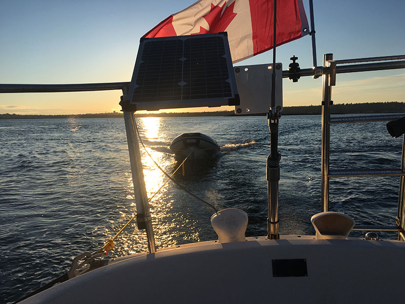 En route to Chatham Island. Note the wake off the stern of dinghy.
