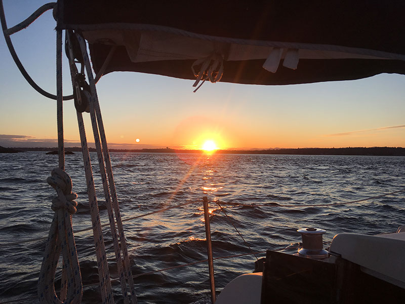 Sunset through Banes Channel, returning from Chatham Island.