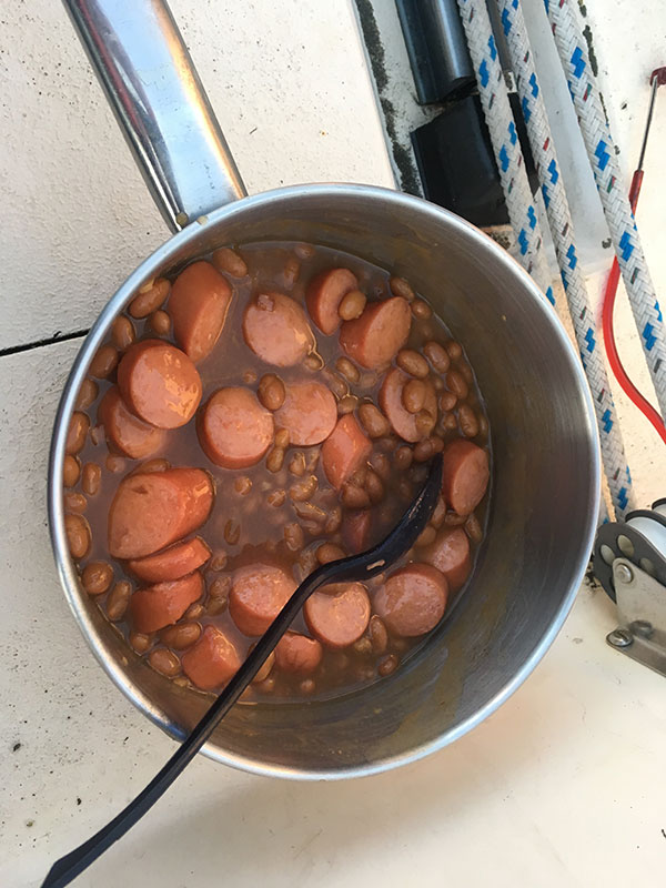 A far cry from the lunch Mario prepared, dinner was beans and weiners.