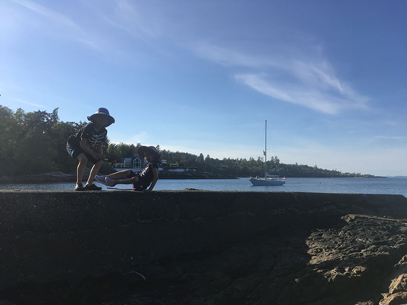 Rio and India on the wall at Finnerty Cove.