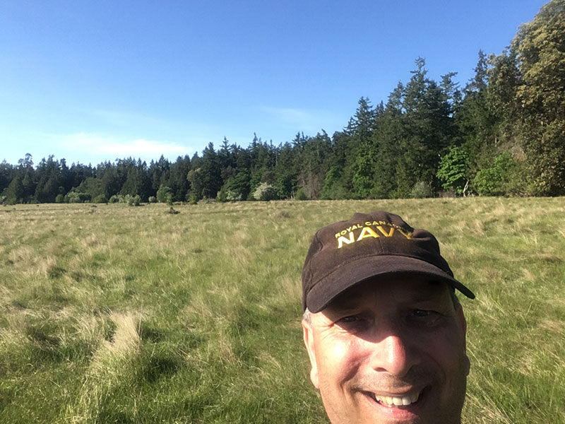 Searching the meadow for antlers.