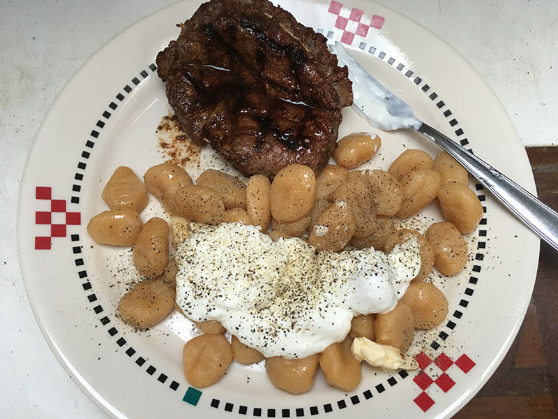 Dinner. Rib eye and Gnocci.