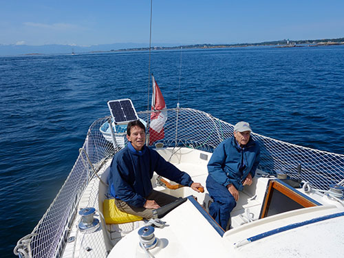 Barnucka (at the helm) and dad transiting Banes Channel