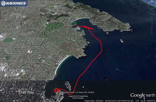 Navionics track to Oak Bay