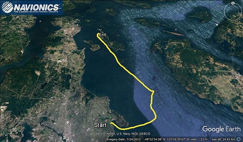Navionics track. Sailing to Sidney Spit.