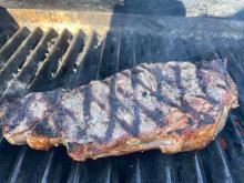 Strip loin on the grill at Sidney Spit.