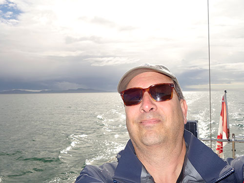 Selfie en route to Tsehum Harbour with storm clouds behind me.