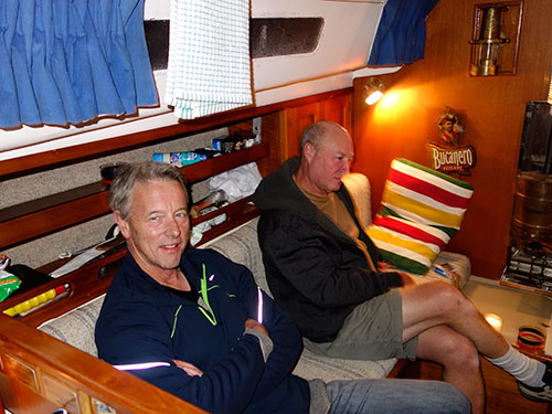 Paul and Kevin enjoy the warmth of Trouper II