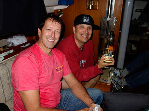 Eric brought the Tequila. Like we needed that. Oh and a new ball cap for the Captain.
