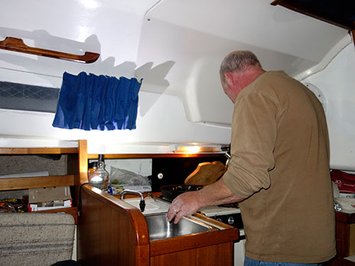 Kevin on galley duty.