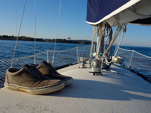 Homeward bound as the deck shoes dry in the dwindling winter sunshine