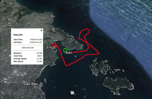 Our route through Banes Channel and into Haro Strait.