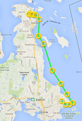Our route, captured by my Navionics chart plotter