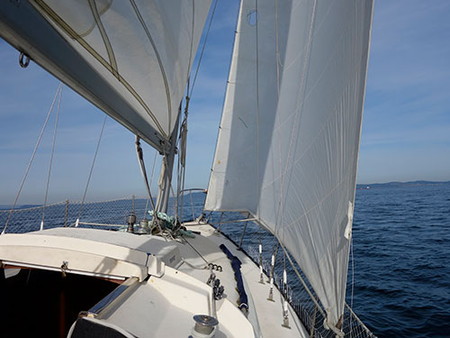 Transitting Baynes Channel with San Juan Island (Washington) in the distance.