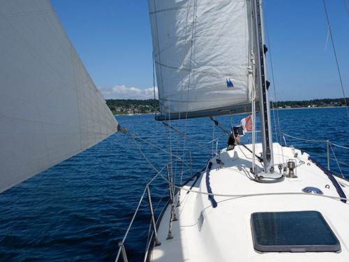 Running out of Cadboro Bay with Tania at the helm