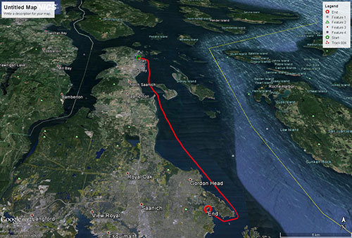 Navionics track: Tsehum Harbour to Cadboro Bay